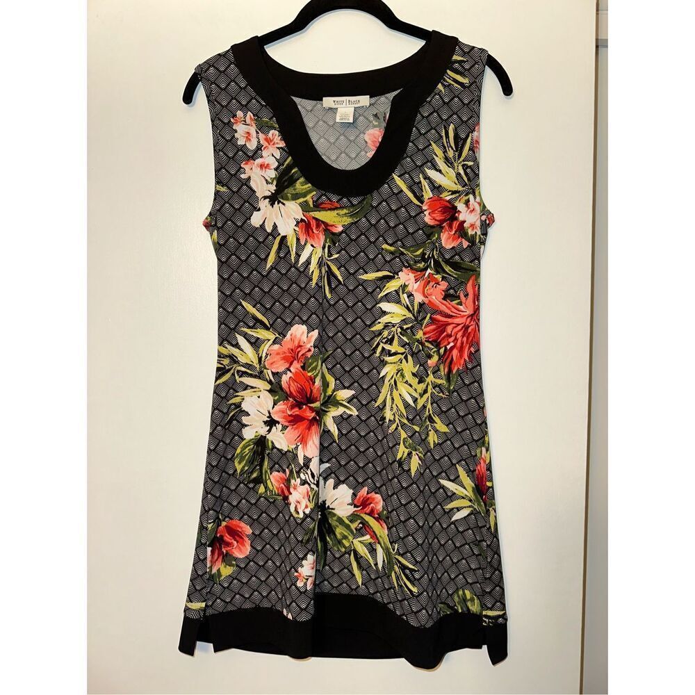 WHBM Women’s Tank Dress Black White Pink Floral Size Small EUC